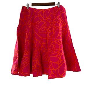 Orange & Pink Floral A-Line Skirt Size 14 By Appraisal Ramie & Rayon Blend Retro